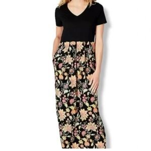 J.Jill Ponte Dress sz L Floral Maxi Side Pockets  #C600